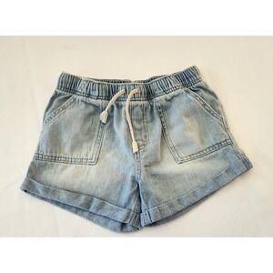 Cat‎ & Jack Girls M (8) Light Blue Denim Shorts Drawstring Elastic Waist Cuffed